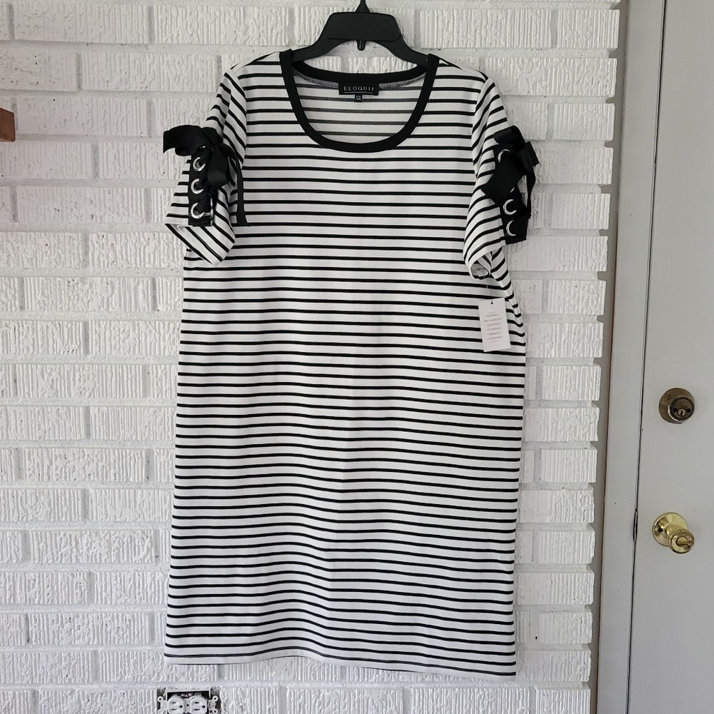 Eloquii striped dress with bow sleeves